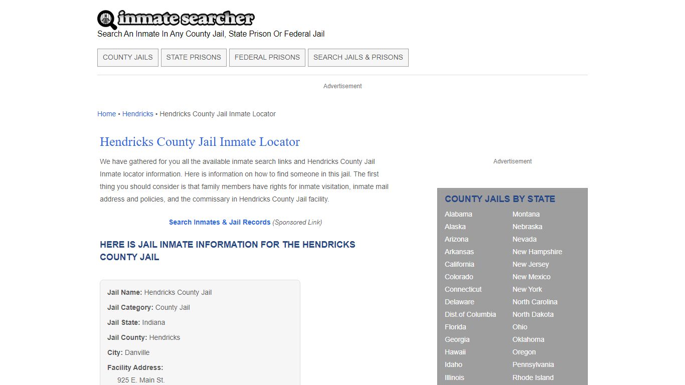 Hendricks County Jail Inmate Locator - Inmate Searcher